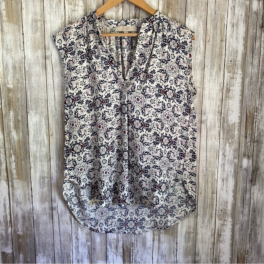 Loft White Sleeveless Floral High Low